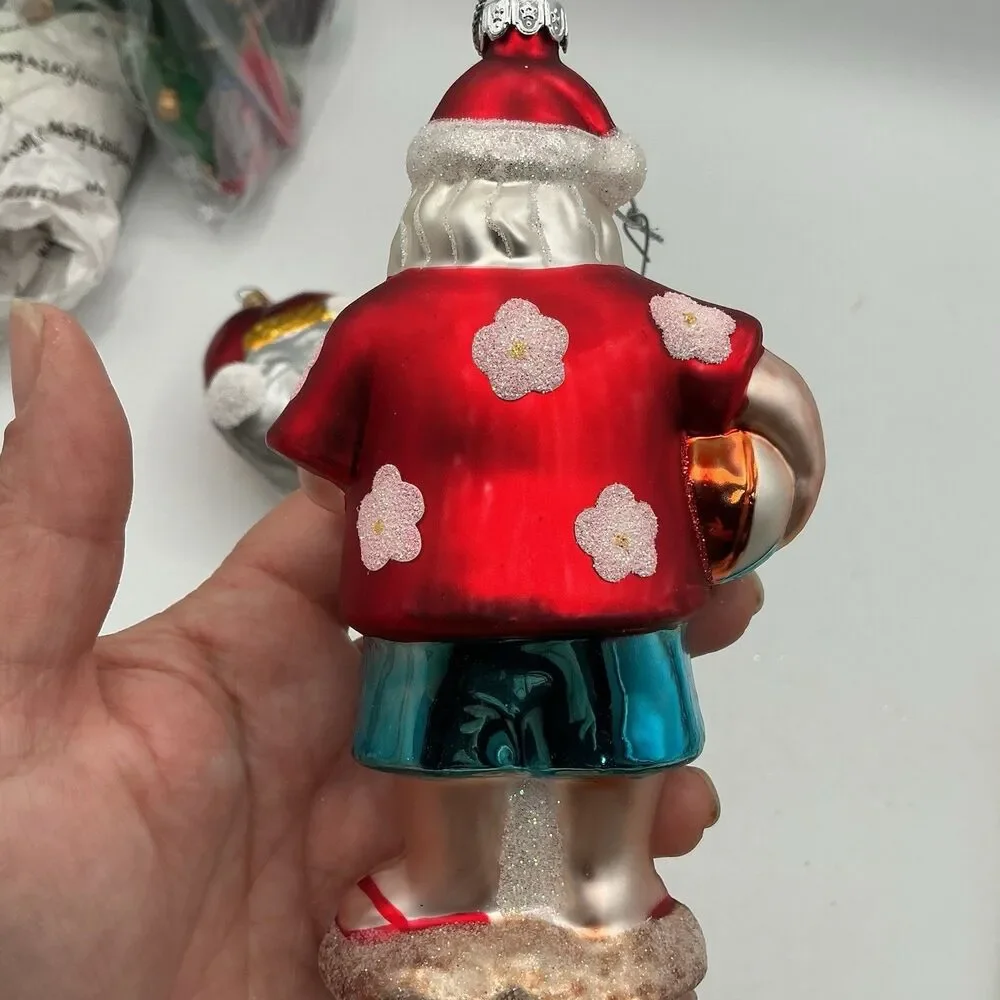 Radko Style Tropical Santa Glass Christmas Ornament Hawaiian Shirt Beach Holiday